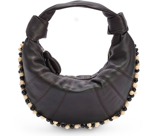 Lemaire Fortune Croissant mini bag with beads in Dark Chocolate — view 1