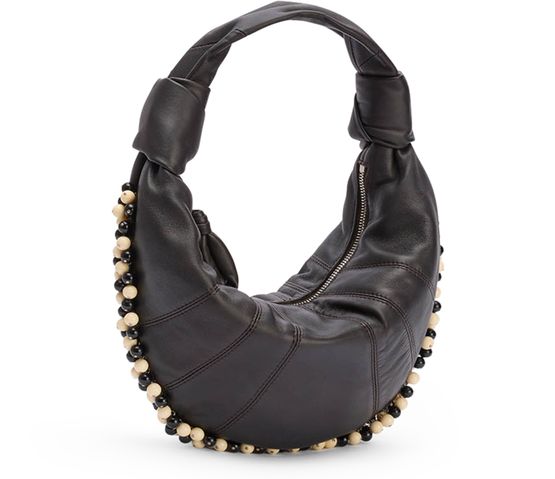 Lemaire Fortune Croissant mini bag with beads in Dark Chocolate — view 2