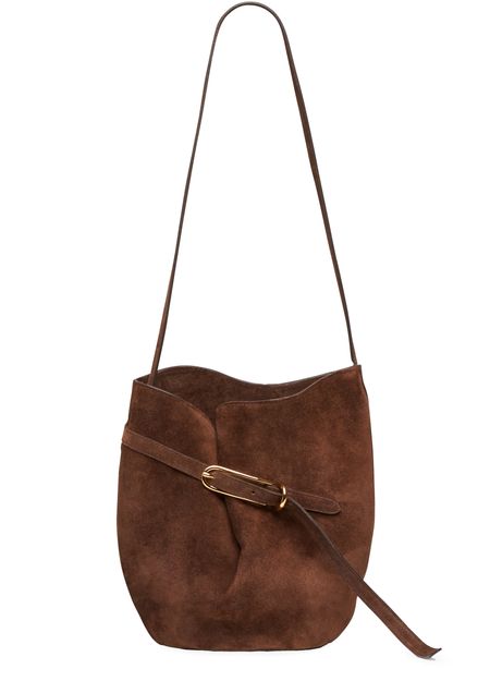 Liffner Belted bucket bag in suede in Dark Brown — view 1