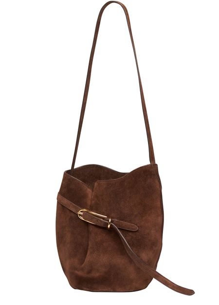 Liffner Belted bucket bag in suede in Dark Brown — view 2