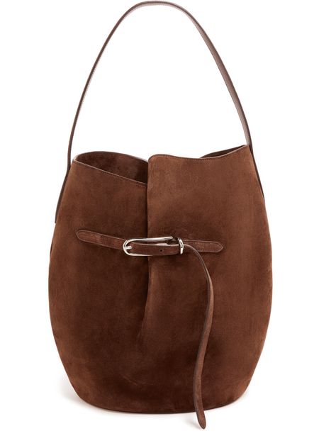 Liffner Belted large bucket bag in suede in Cow Suede Dark Brown — view 1