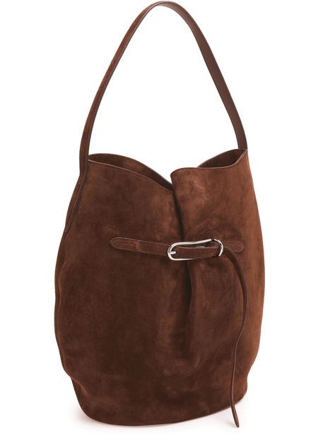 Liffner Belted large bucket bag in suede in Cow Suede Dark Brown — view 2
