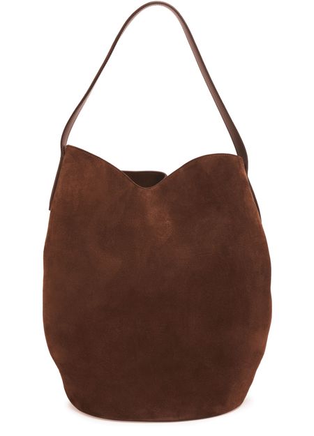 Liffner Belted large bucket bag in suede in Cow Suede Dark Brown — view 3