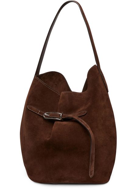 Liffner Belted large suede bucket bag in Dark Brown — view 2