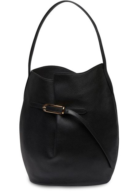 Liffner Large belted bucket bag in Black Gold Hardware Grained Calf Leather — view 2