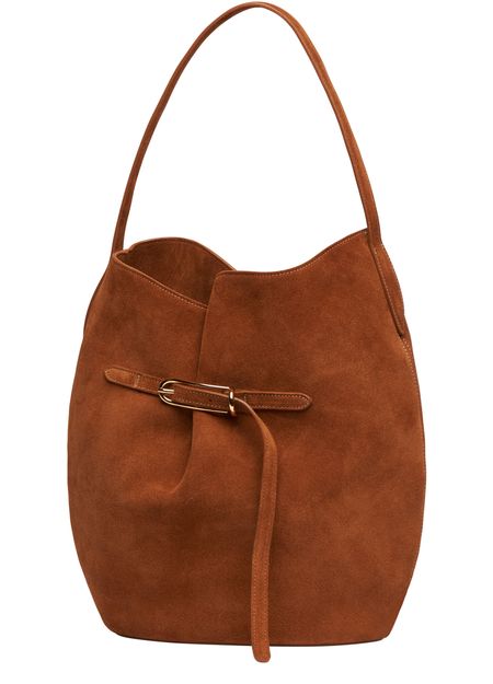 Liffner Large belted bucket bag in suede in Saddle Brown — view 2
