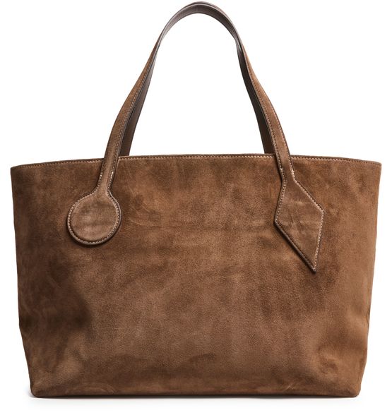 Liffner Sprout large tote bag in suede in Dark Brown — view 3