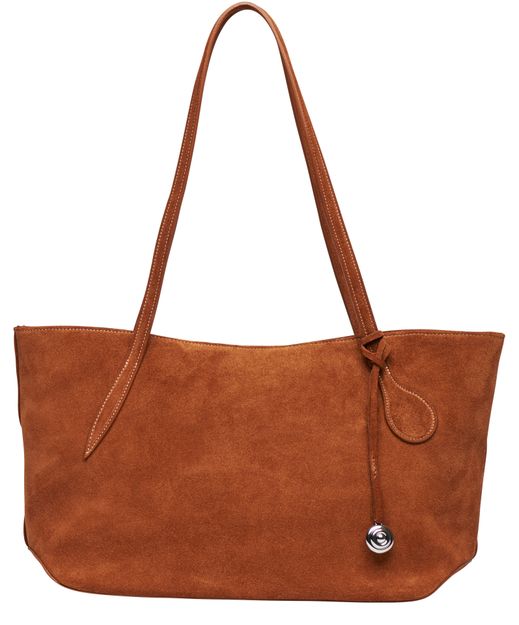 Liffner Sprout medium tote bag in suede in Saddle Brown — view 1