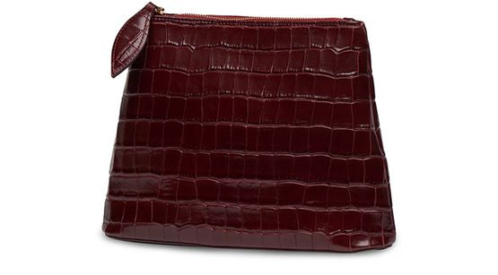 Liffner Zippered clutch in Burgundy Croc Embossed Calf — view 2