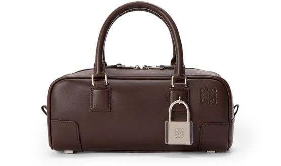 Loewe Amazona 23 cropped bag in shiny calfskin in Dark Brownie — view 1