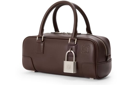 Loewe Amazona 23 cropped bag in shiny calfskin in Dark Brownie — view 2