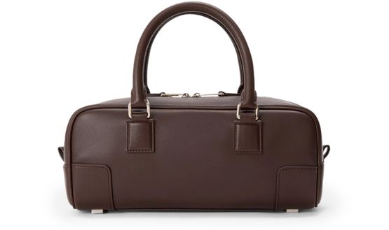 Loewe Amazona 23 cropped bag in shiny calfskin in Dark Brownie — view 3