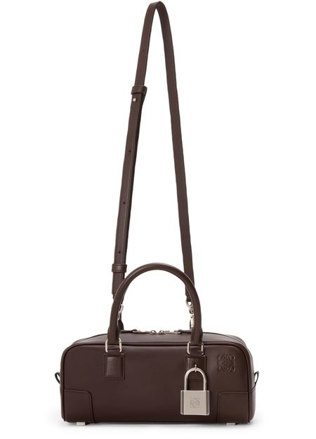 Loewe Amazona 23 cropped bag in shiny calfskin in Dark Brownie — view 4