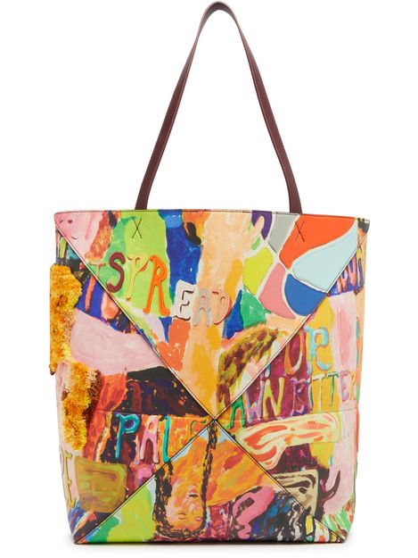 Loewe Large puzzle fold tote with print in Dark Burgundy/Multicolor — view 3