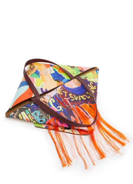 Loewe Large puzzle fold tote with print in Dark Burgundy/Multicolor — view 4