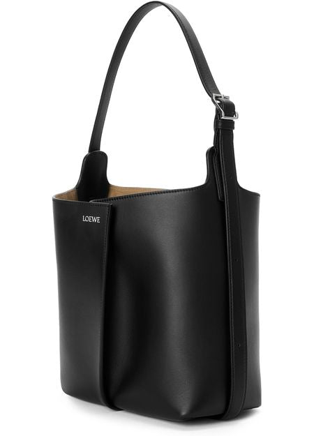 Loewe Medium Bilbao smooth calfskin bucket bag in Black — view 2