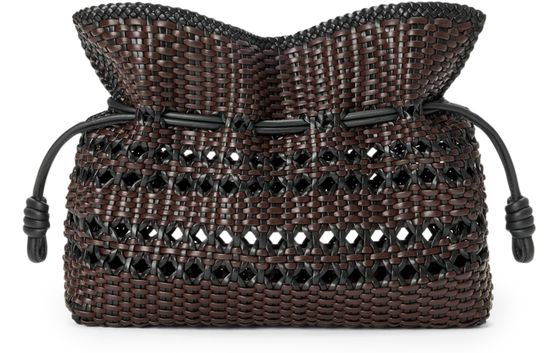 Loewe Medium Flamenco woven nappa leather clutch in Black/Brown — view 1