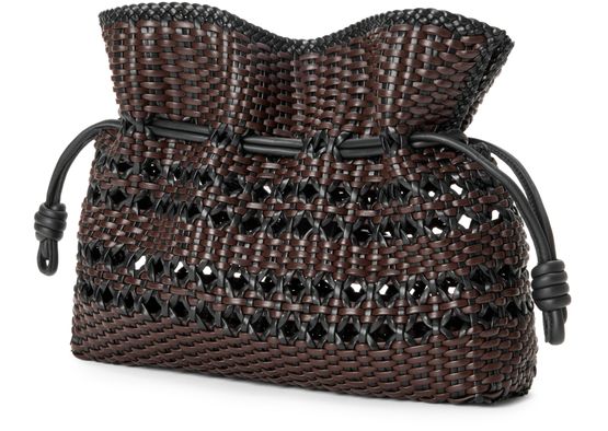 Loewe Medium Flamenco woven nappa leather clutch in Black/Brown — view 2