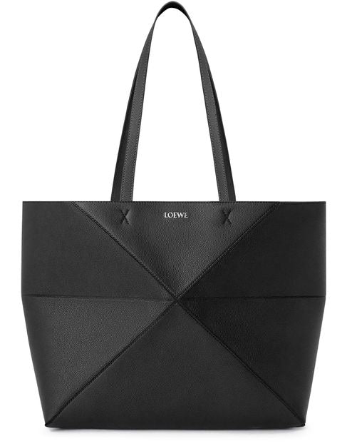 Loewe Medium horizontal Puzzle Fold tote in soft grained calfskin in black — view 1