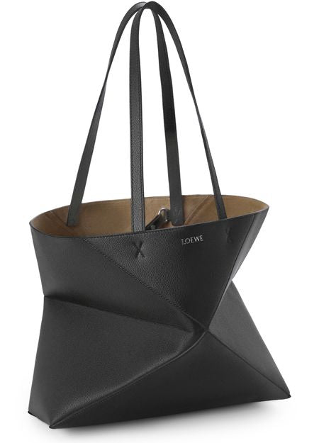 Loewe Medium horizontal Puzzle Fold tote in soft grained calfskin in black — view 2