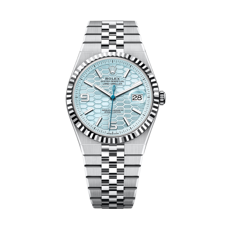 Rolex Land-Dweller Ice Blue Honeycomb Dial Flat Jubilee Bracelet