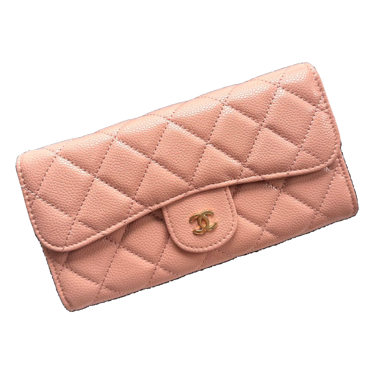 Quilted Long Flap Wallet — Peach Pink