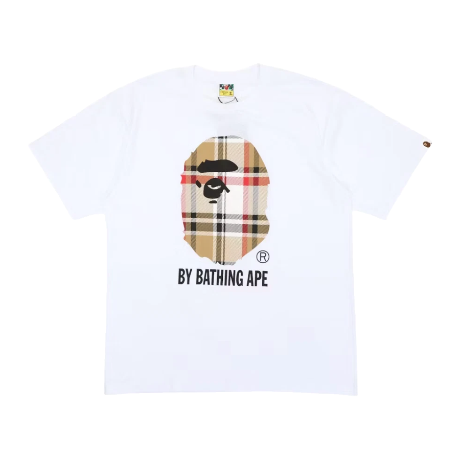 BAPE Plaid Ape Head Graphic T-Shirt – White