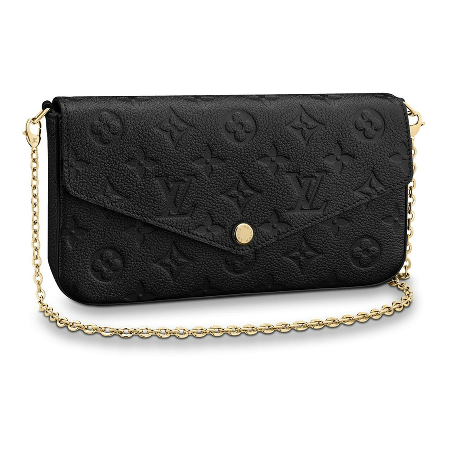 Embossed Monogram Chain Pouch — Black