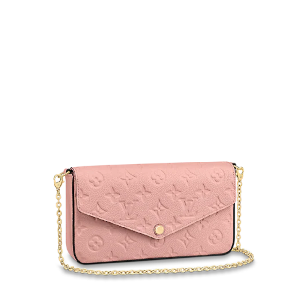 Embossed Monogram Chain Pouch — Pink