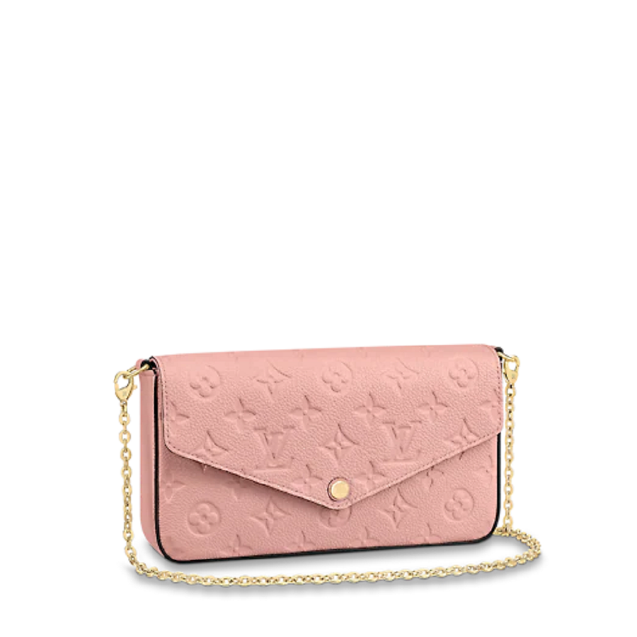 Embossed Monogram Chain Pouch — Pink
