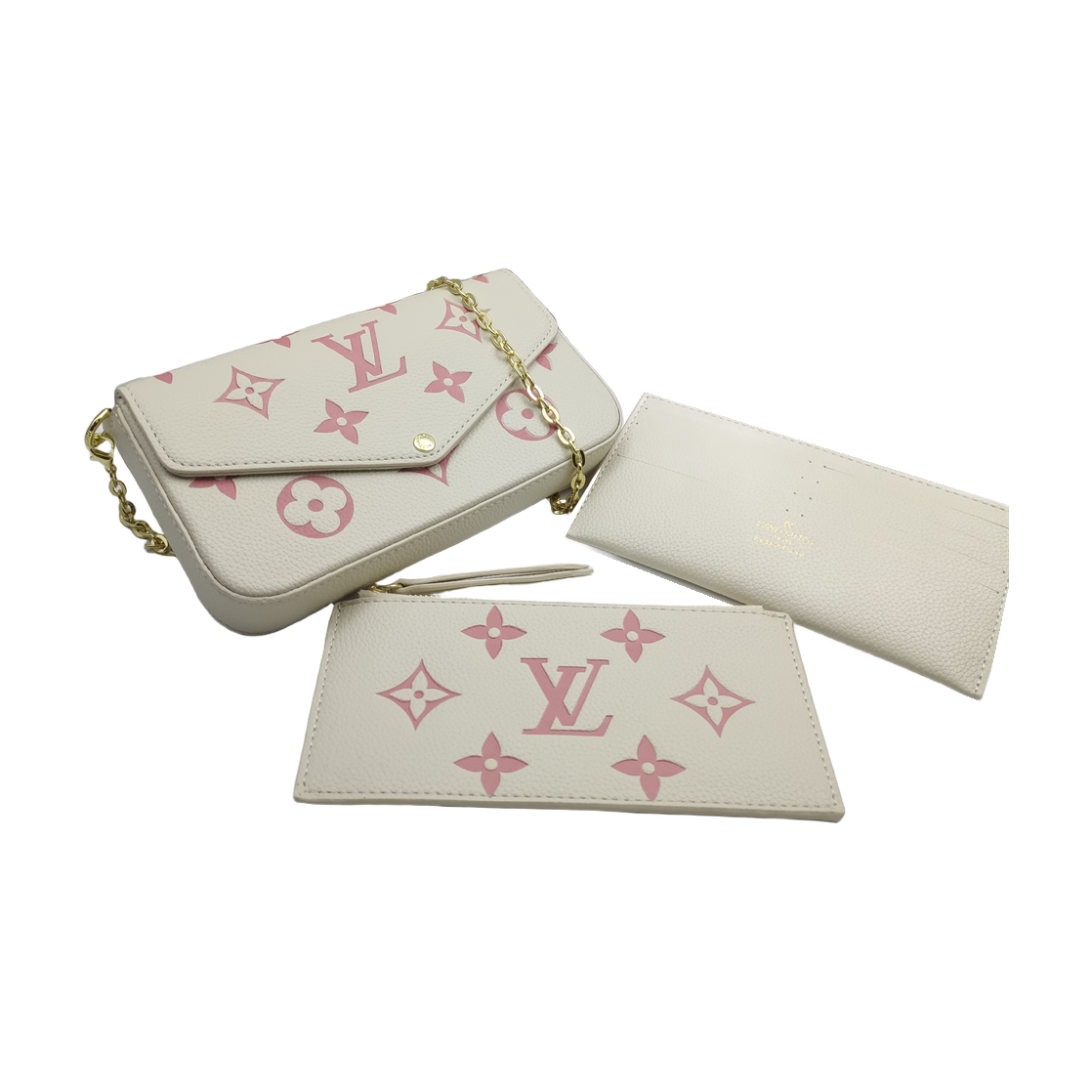 Large Monogram Chain Pouch — Ivory / Pink