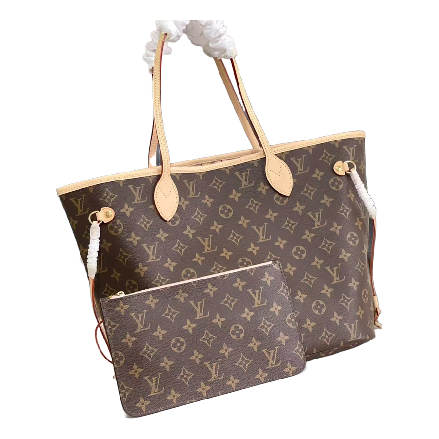 Louis Vuitton Monogram Tote Bag with Pouch – Brown / Tan with Pink Striped Interior