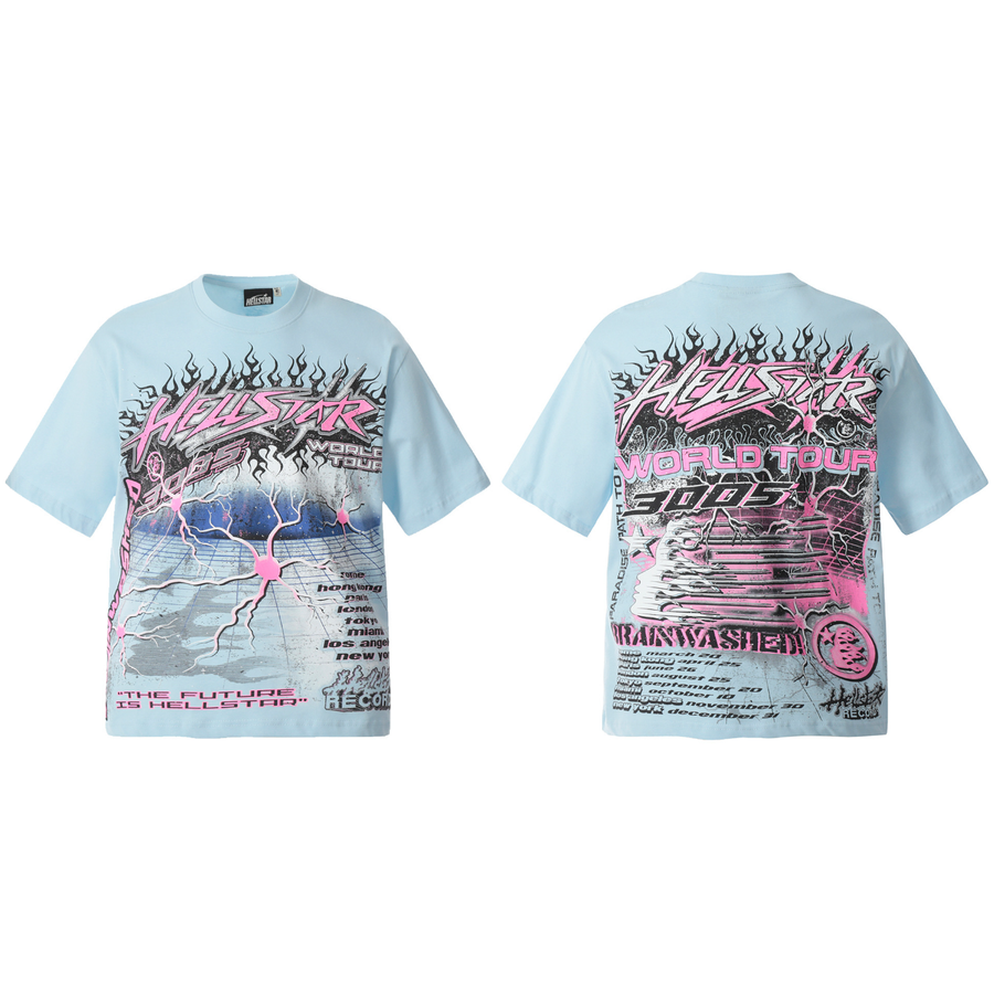 Hellstar Brainwashed Graphic T-Shirt – Light Blue/Pink