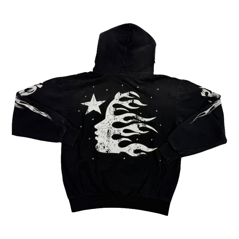 Hellstar Flaming Head and Star Hoodie – Black/White
