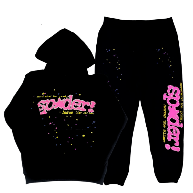 Sp5der Hoodie and Pants Combination Black/Pink - supplier original
