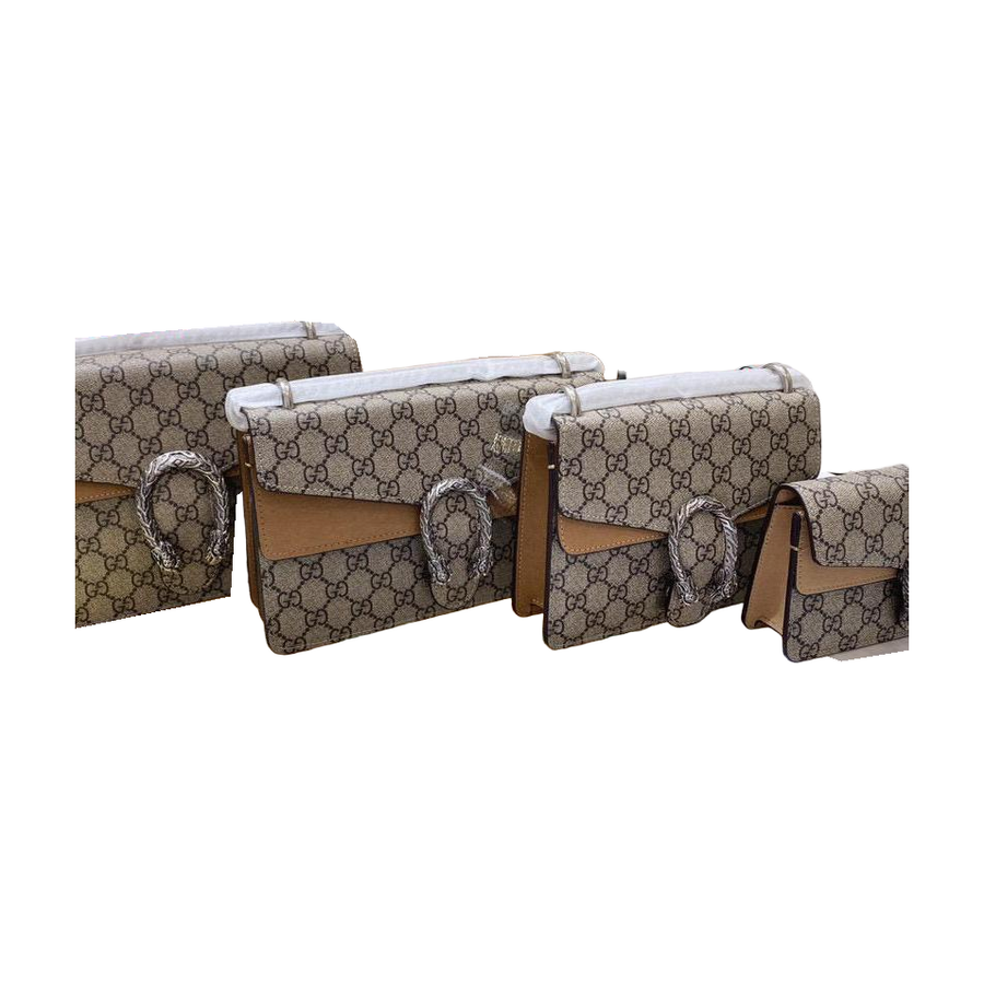 Gucci GG Monogram Chain Flap Shoulder Bag – Beige / Brown / Tan