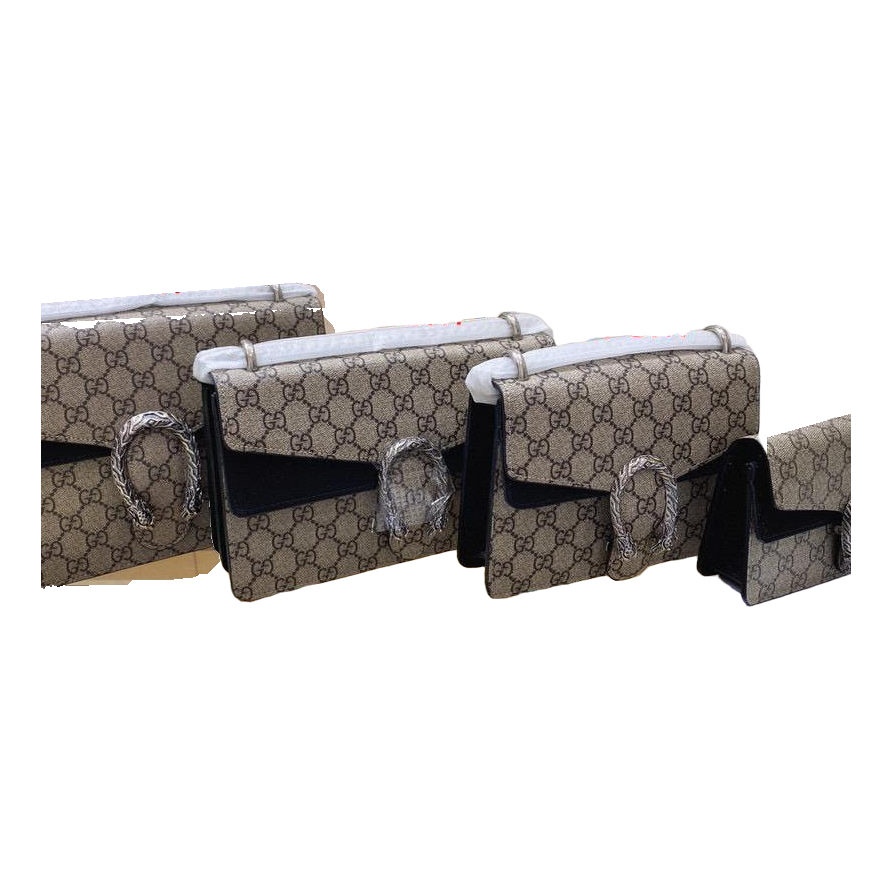 Gucci GG Monogram Chain Flap Shoulder Bag – Beige / Brown / Black
