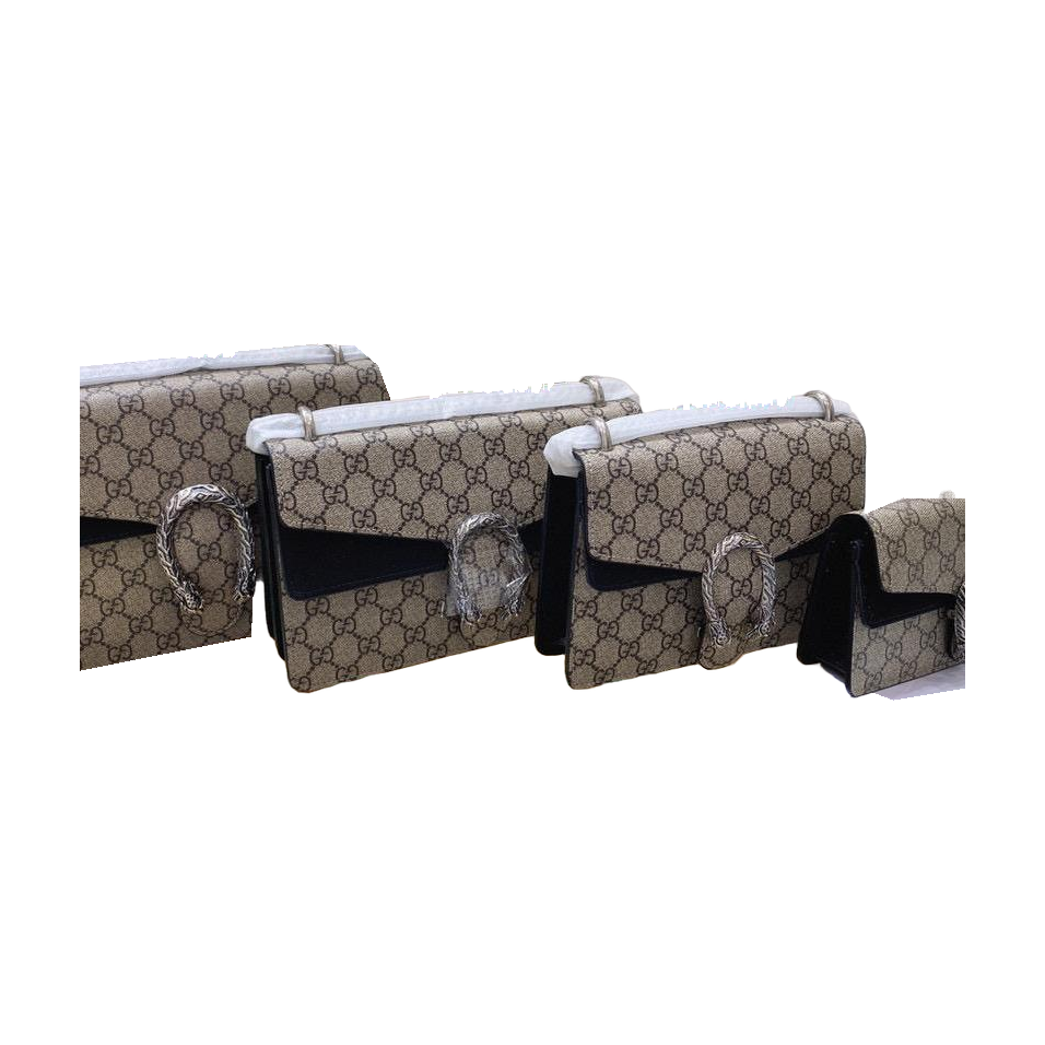 Gucci GG Monogram Chain Flap Shoulder Bag – Beige / Brown / Black