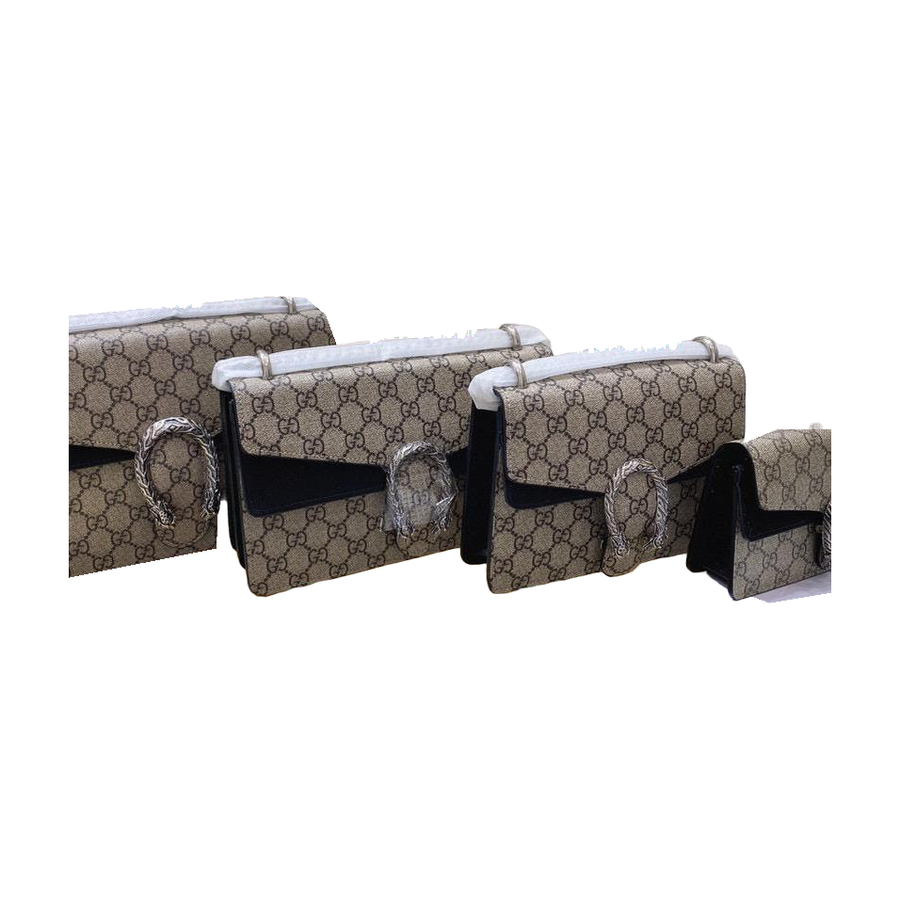 Gucci GG Monogram Chain Flap Shoulder Bag – Beige / Brown / Black