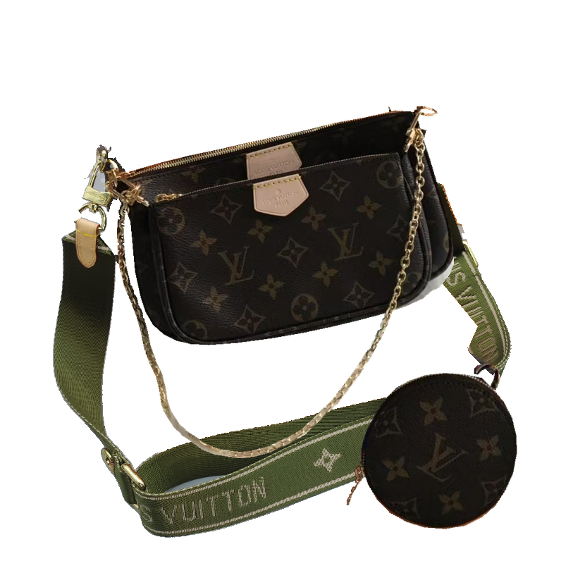 Louis Vuitton Monogram Multi-Pouch Crossbody Bag – Brown / Olive Green Strap