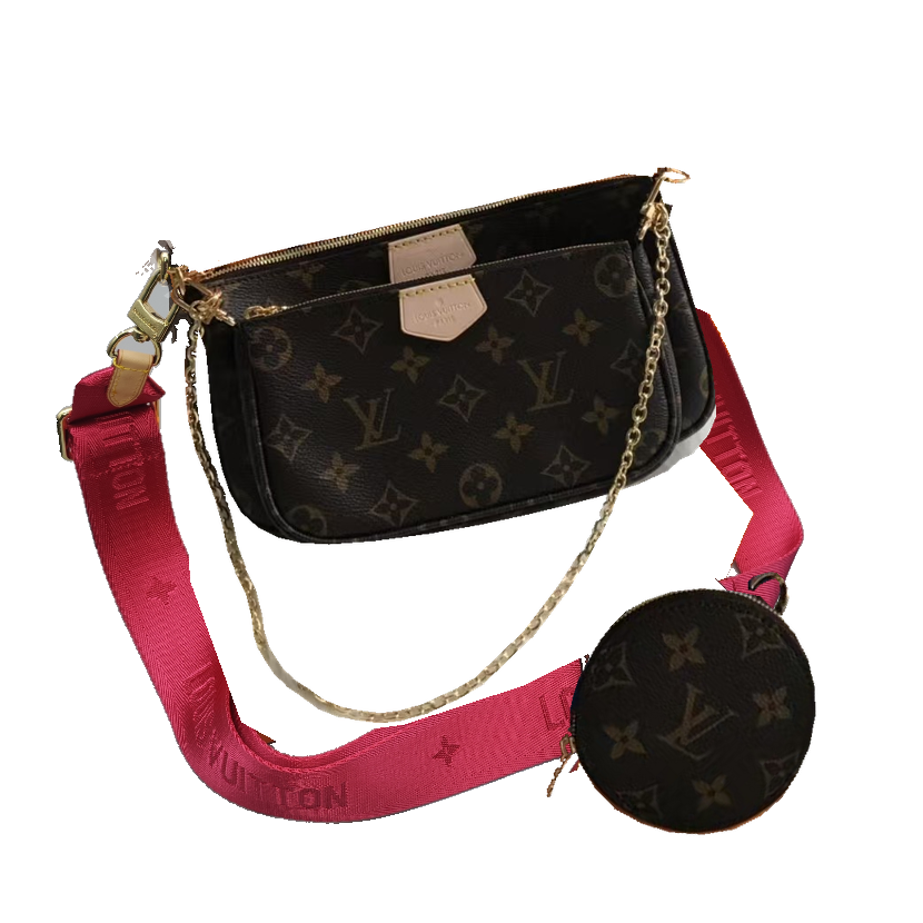 Louis Vuitton Monogram Multi-Pouch Crossbody Bag – Brown / Red Strap