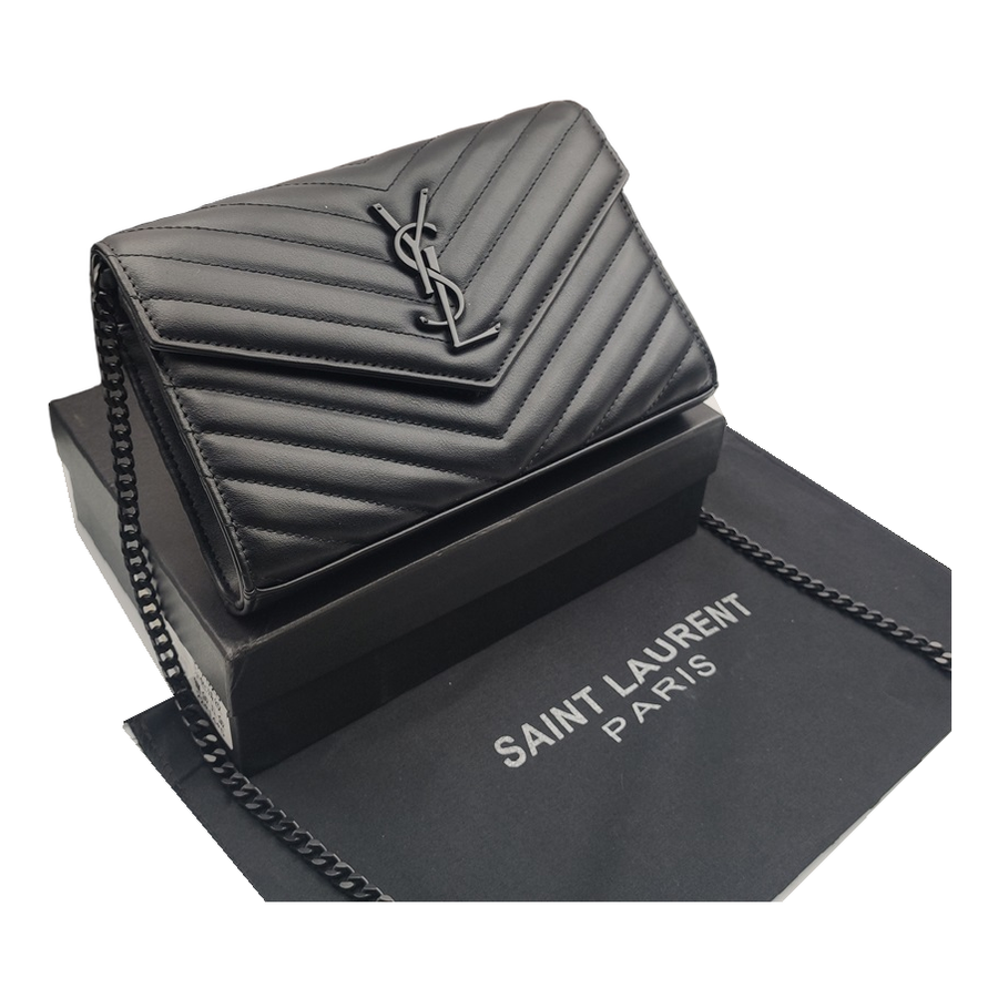 Saint Laurent Chevron Quilted Chain Shoulder Bag – Black / Black Hardware