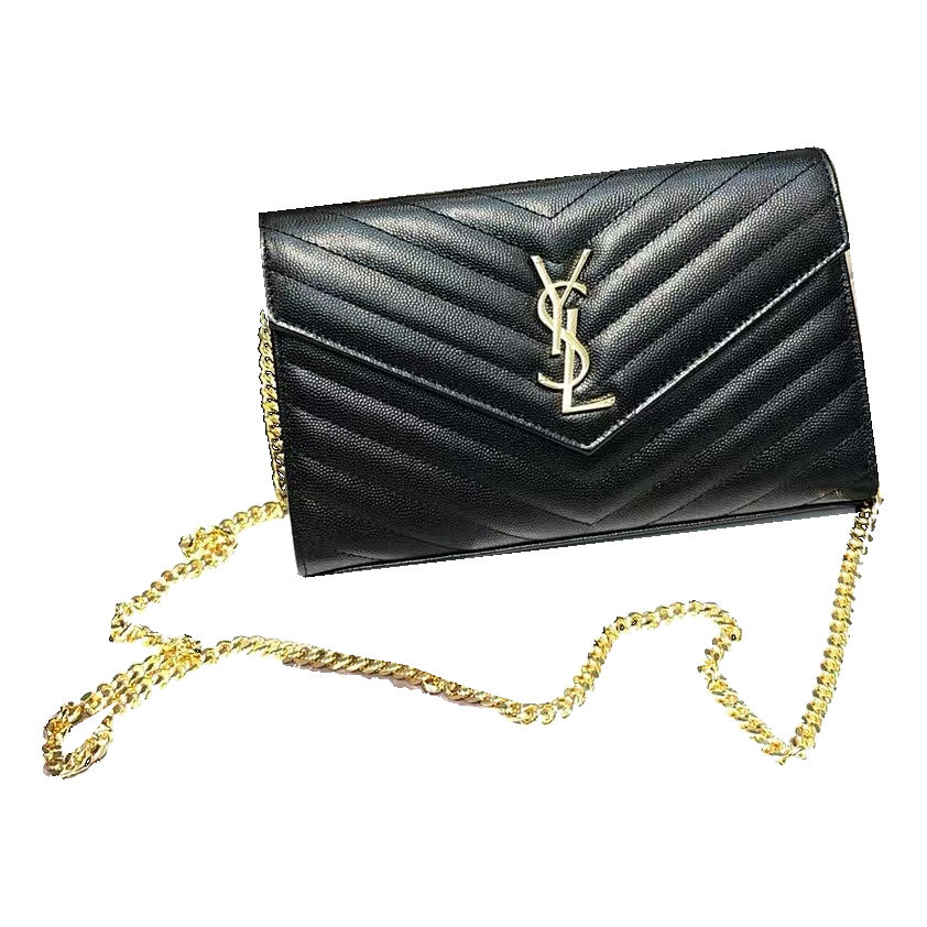 Saint Laurent Chevron Quilted Chain Shoulder Bag – Black / Gold-tone Hardware