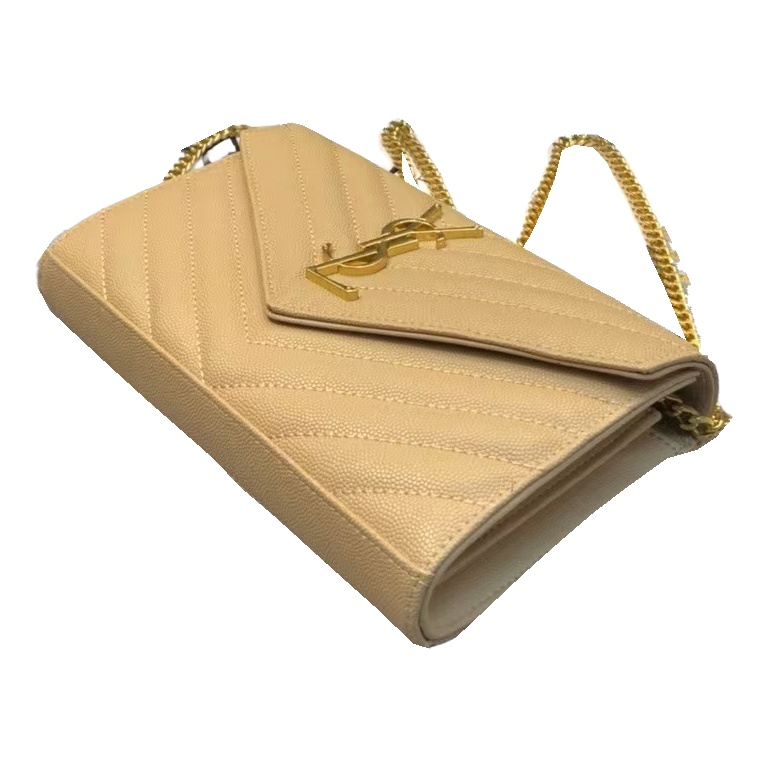 Saint Laurent Chevron Quilted Chain Shoulder Bag – Beige / Gold-tone Hardware