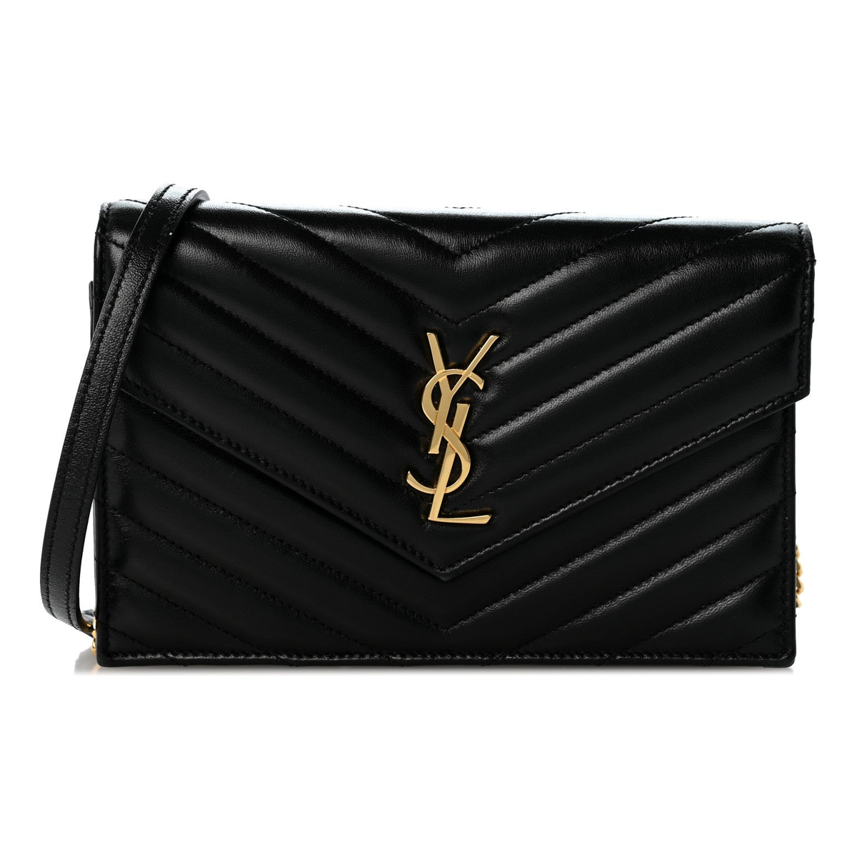 Saint Laurent Chevron Quilted Chain Shoulder Bag – Black / Gold-tone Hardware