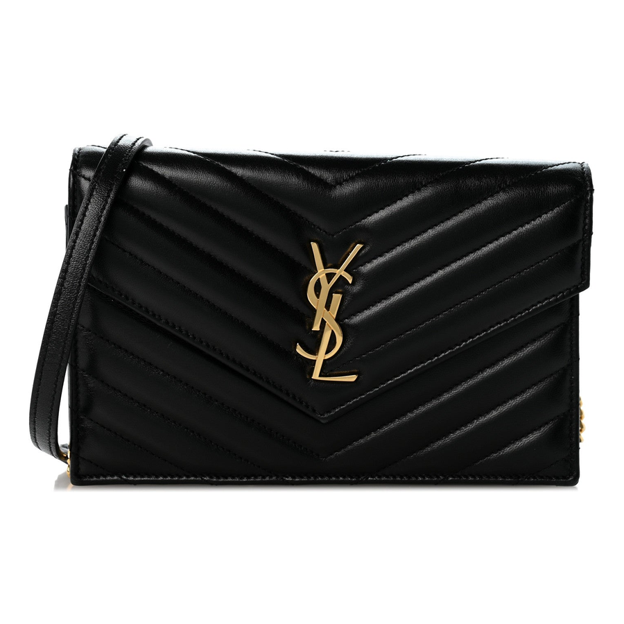 Saint Laurent Chevron Quilted Chain Shoulder Bag – Black / Gold-tone Hardware