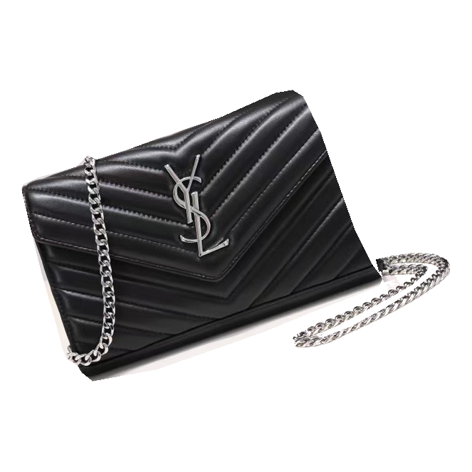 Saint Laurent Chevron Quilted Chain Shoulder Bag – Black / Silver-tone Hardware