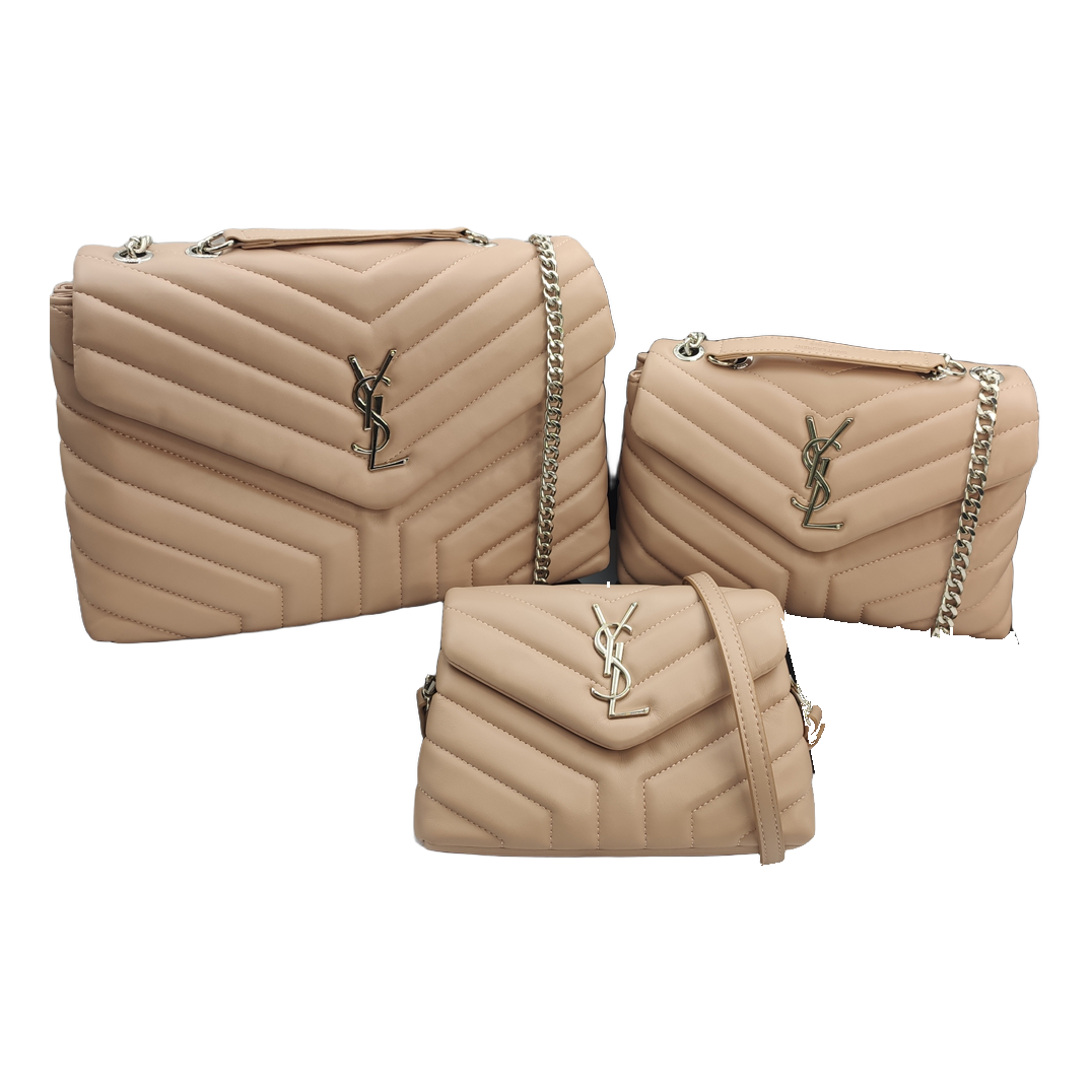 Saint Laurent Chevron Quilted Flap Shoulder Bag with YSL Emblem – Blush Beige
