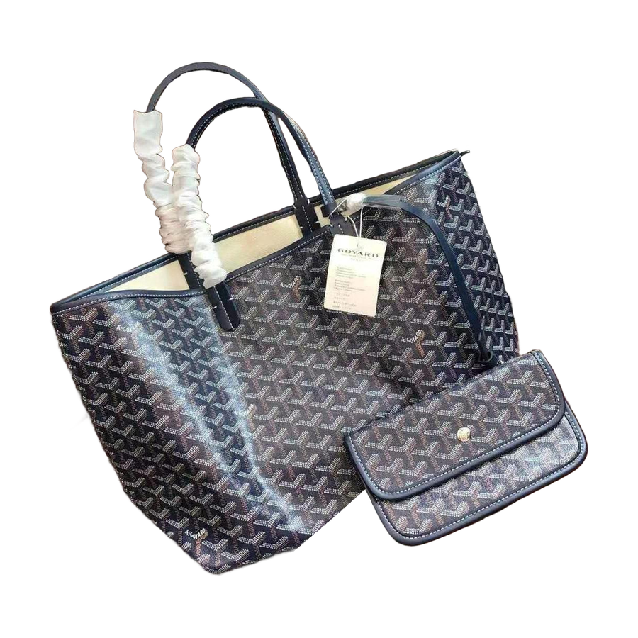 Goyard Chevron Print Shoulder Tote – Navy Blue / Gray