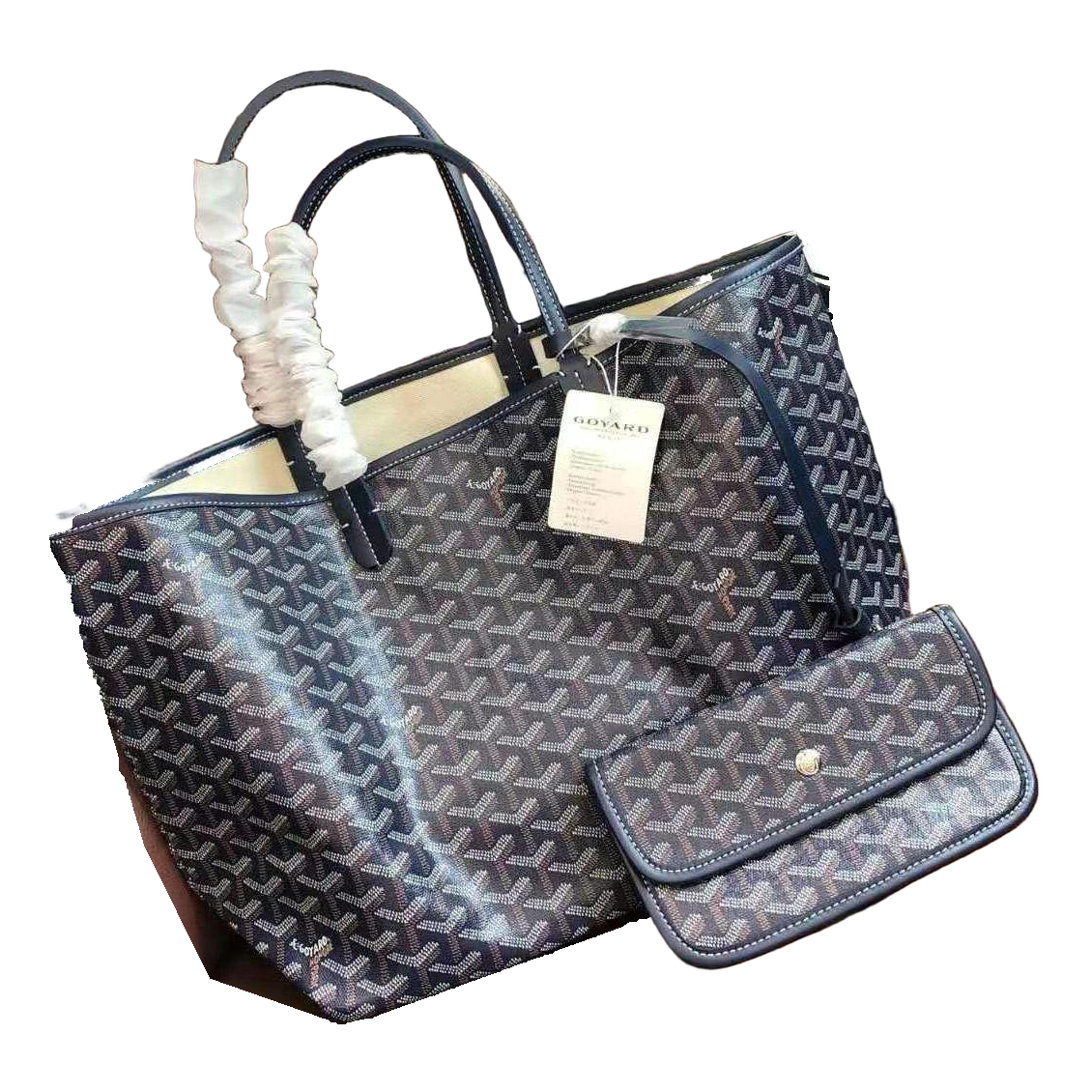 Goyard Chevron Print Shoulder Tote – Navy Blue / Gray